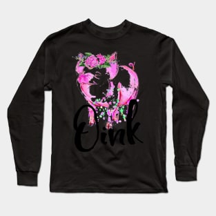 Pig Pink Flower Design. Long Sleeve T-Shirt